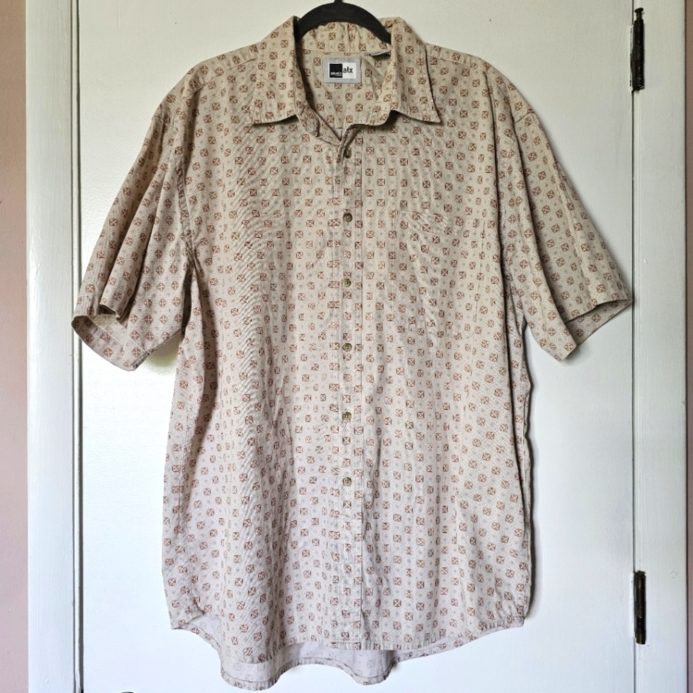 Studio alx cotton diamond pattern hipster short-sleeve button-down shirt